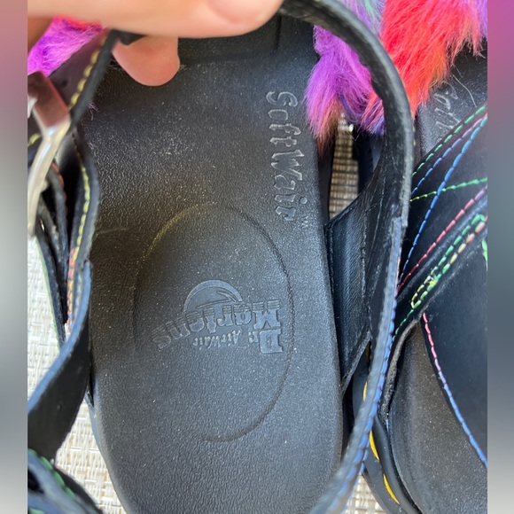 DR MARTEN LADIES BLACK VOSS II FLUFFY RAINBOW SOFTWAIR PLATFORM PRIDE SANDALS - Picture 14 of 16